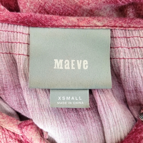 Maeve Anthropologie Cavalon Plaid Tunic Top Size XS Pink Cream 3/4 Sleeve Boho - Picture 8 of 9